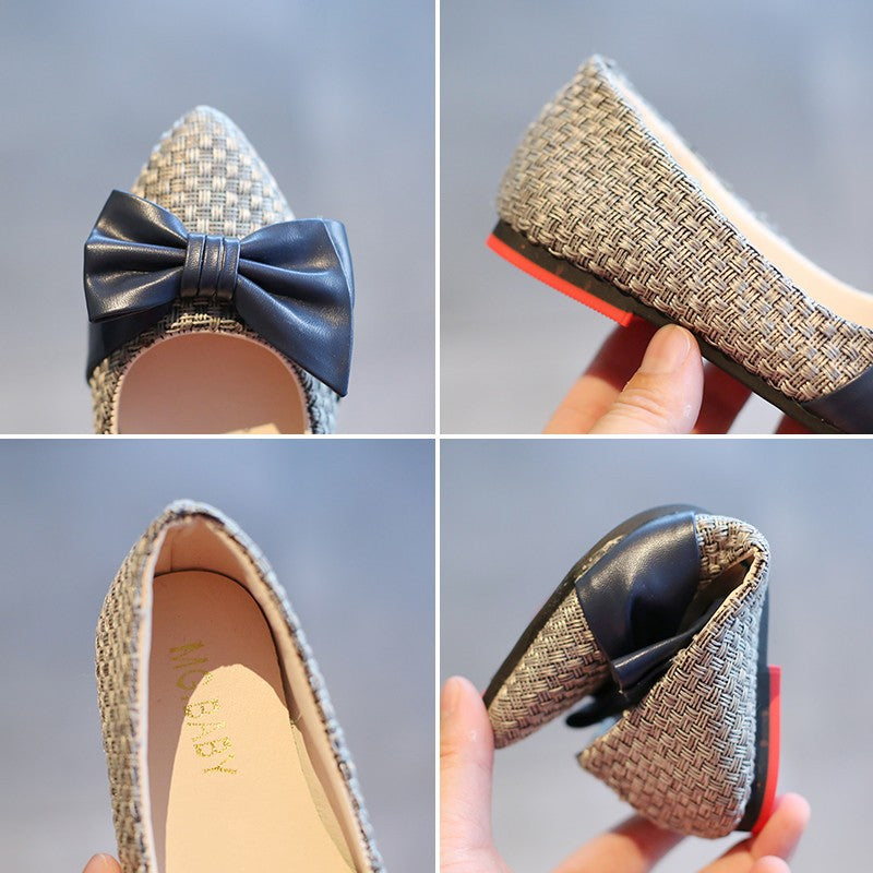Children's Leather Shoes - Pointed Toe Bow Girls Princess Shoes