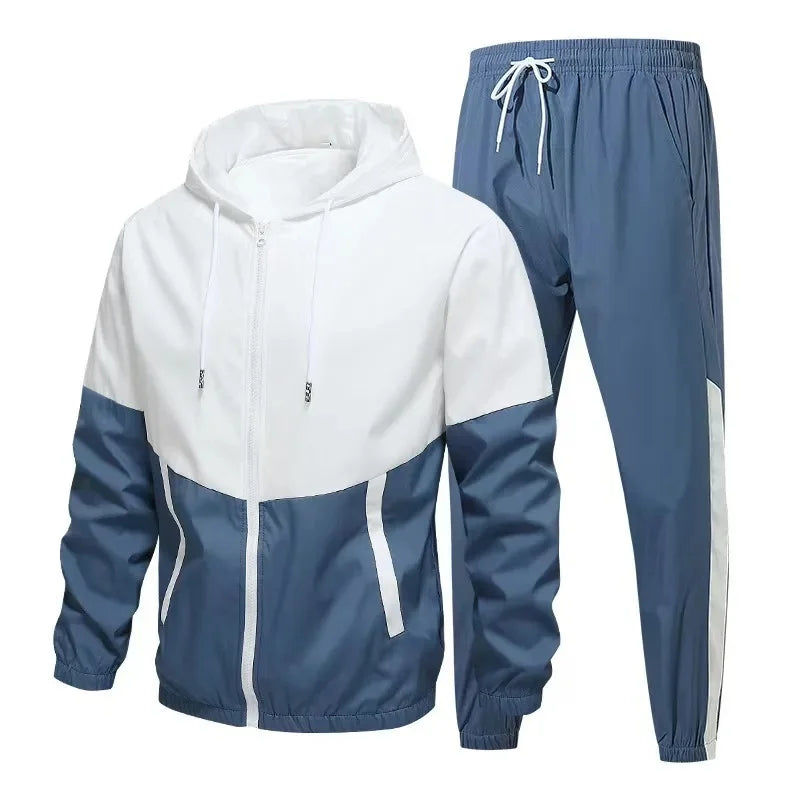 Autumn Hooded Zipper Patchwork Tracksuit