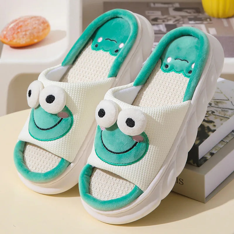 Cozy Cartoon Frog Winter Slippers