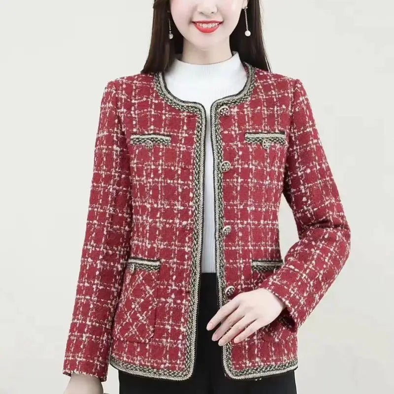 Fragrant Printed Plaid Button Pocket Cardigan Jackets