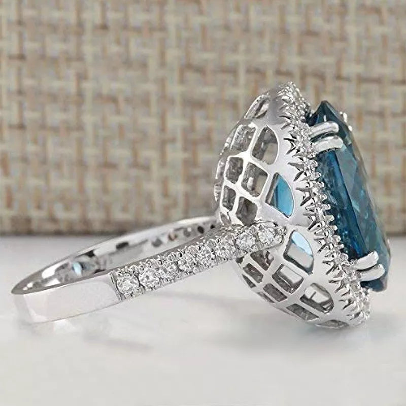 Big Blue CZ Gemstone Silver Women's Rings