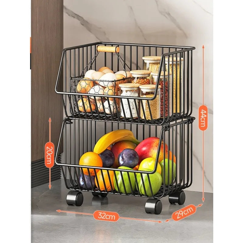 Kitchen Multi Layers Rolling Metal Fruit Basket Cart