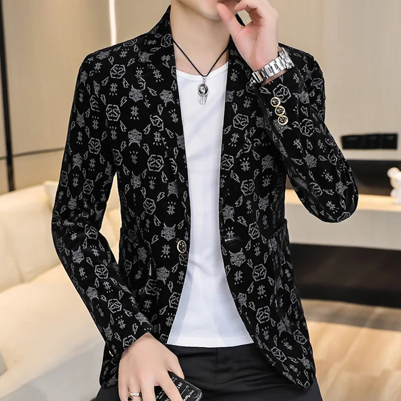 Men's Slim Letter Outdoor Single Breasted Corduroy Blazer