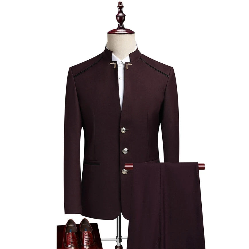 Men's Stand Collar Single-Breasted Blazer Suit