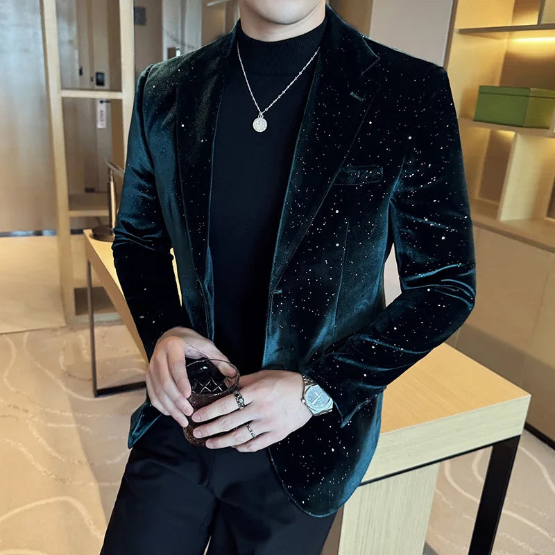 Men's Printed Velvet Blazer Jacket Suit
