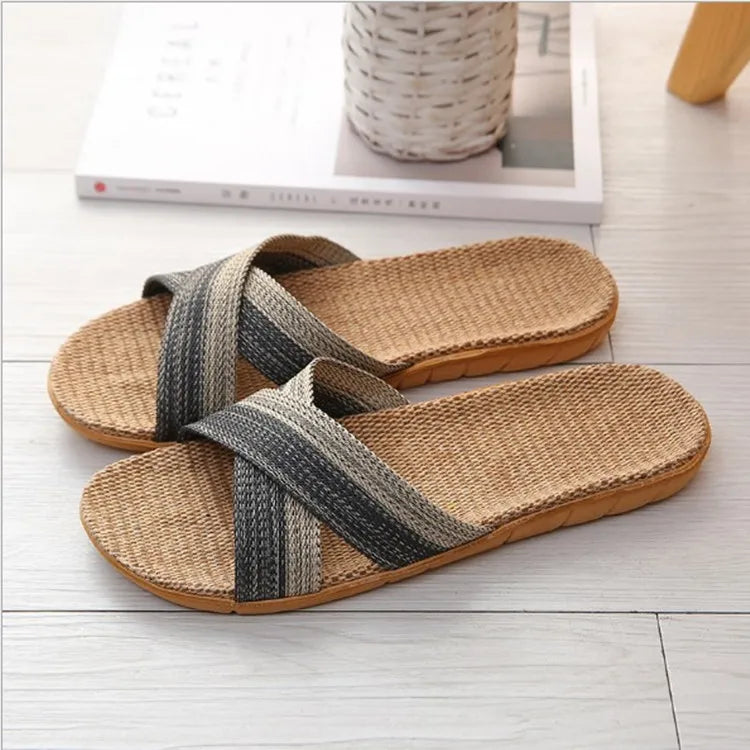 Men’s Linen Open Toe Indoor-Outdoor Cross Slippers