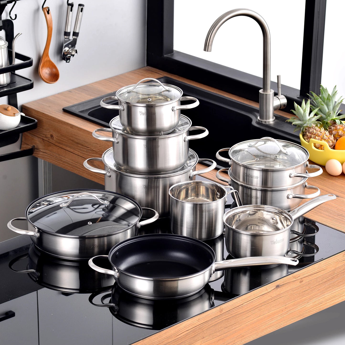 Velaze Stainless Steel Cookware Set - Versatile Induction Ready