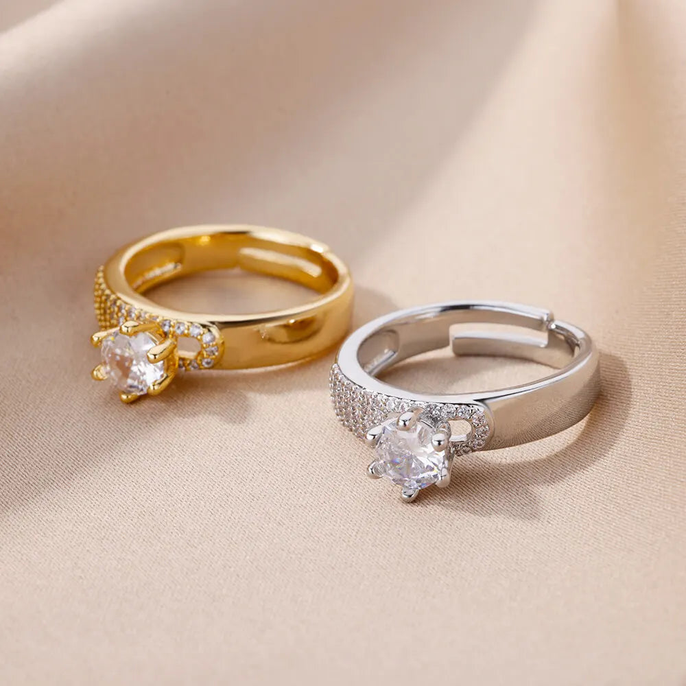 Edelstahl Runde Zirkon Geometrische Ringe Frauen