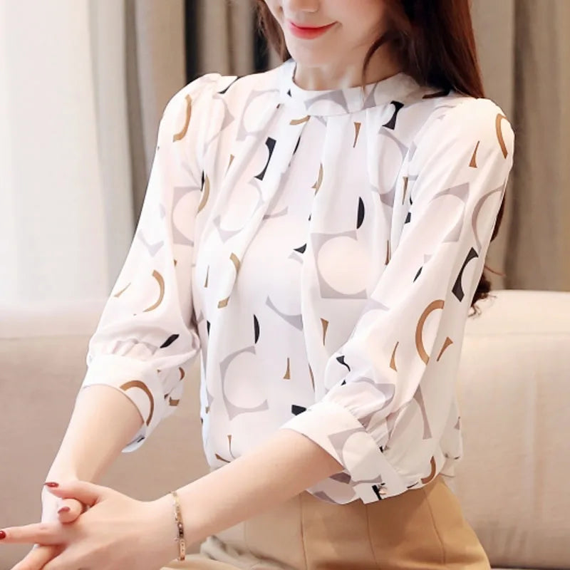 Women's Summer Cotton Printed Chiffon Blouse