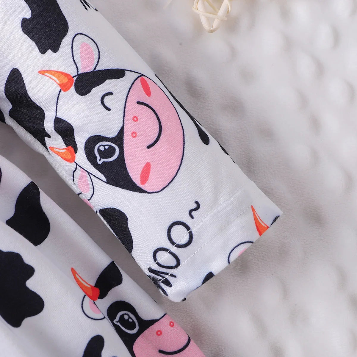 Baby Girls Cow Print Ruffle Edge Round Neck Long Sleeves Dress