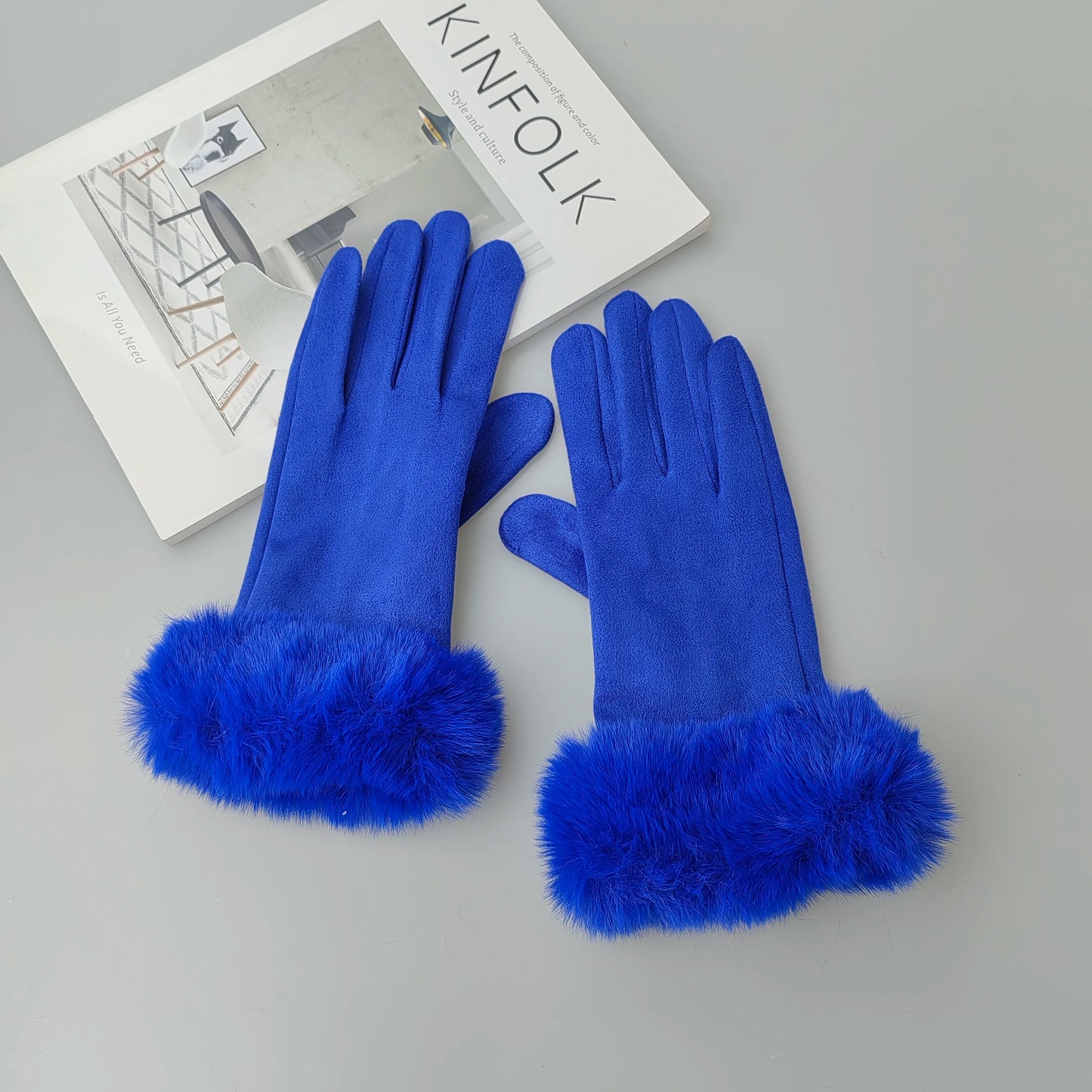 Gants d'hiver en daim et fausse fourrure de lapin