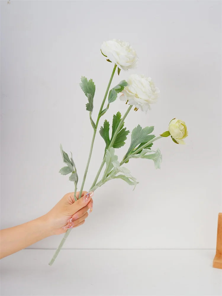 Simulation Flocking 3-Head Peonies Flower Branch