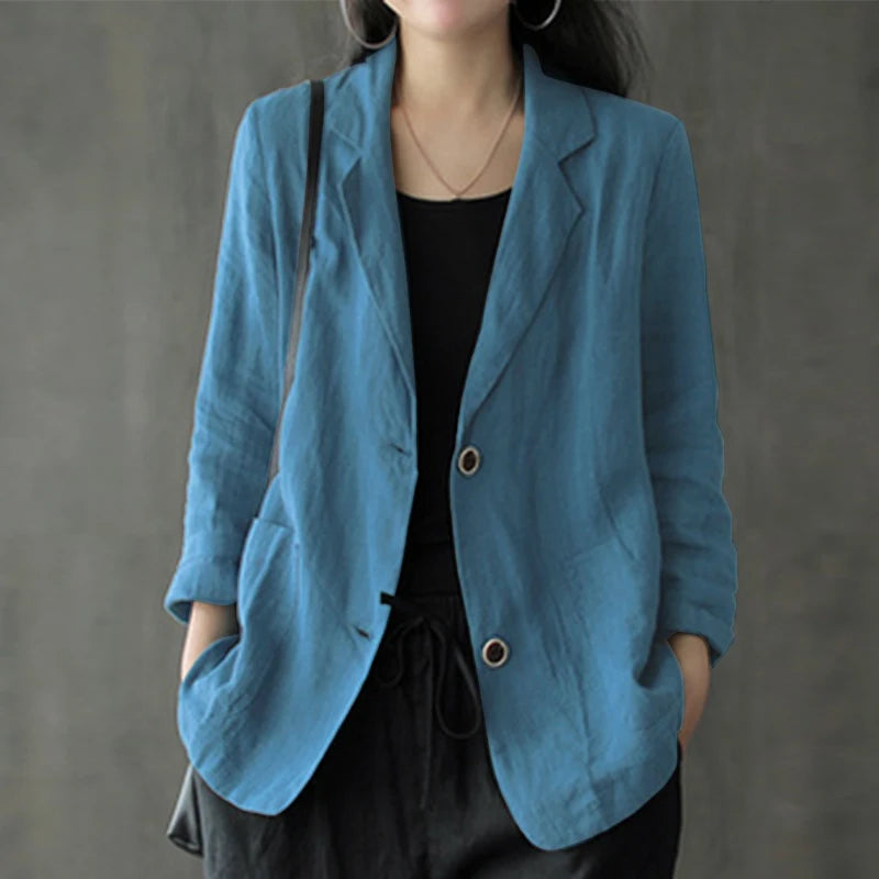 Vintage-Inspired Summer Blazer with Lapel Neck
