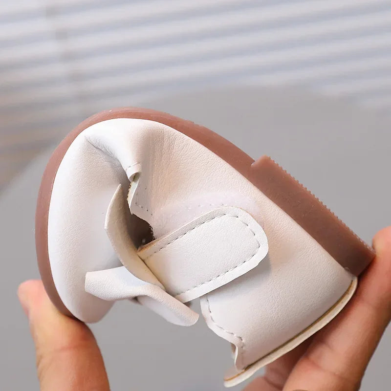 Girls Solid Color Bow Round-toe Soft Moccasin Mary Jane Shoes