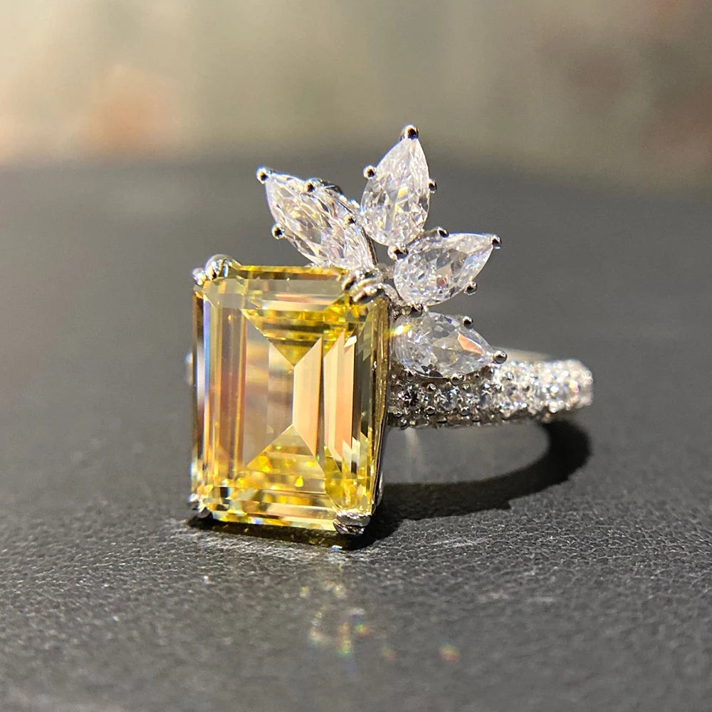 Yellow CZ Square Ring for Women