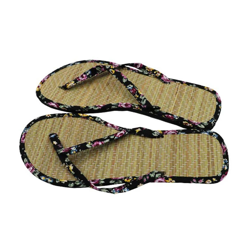 Ladies Straw Mat Flip Flop Slippers