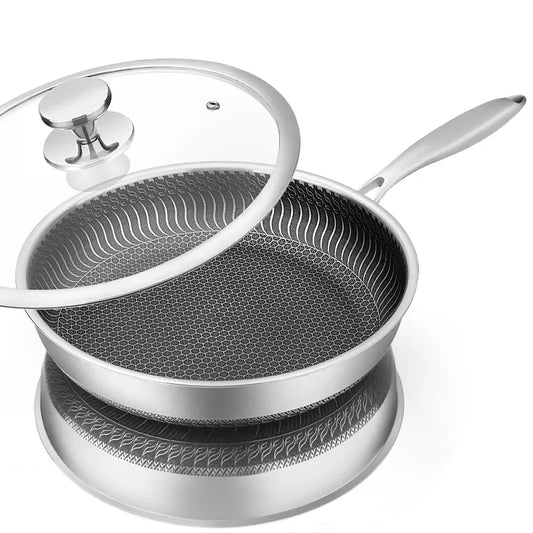 LMETJMA Stainless Steel Nonstick Frying Pan with Lid