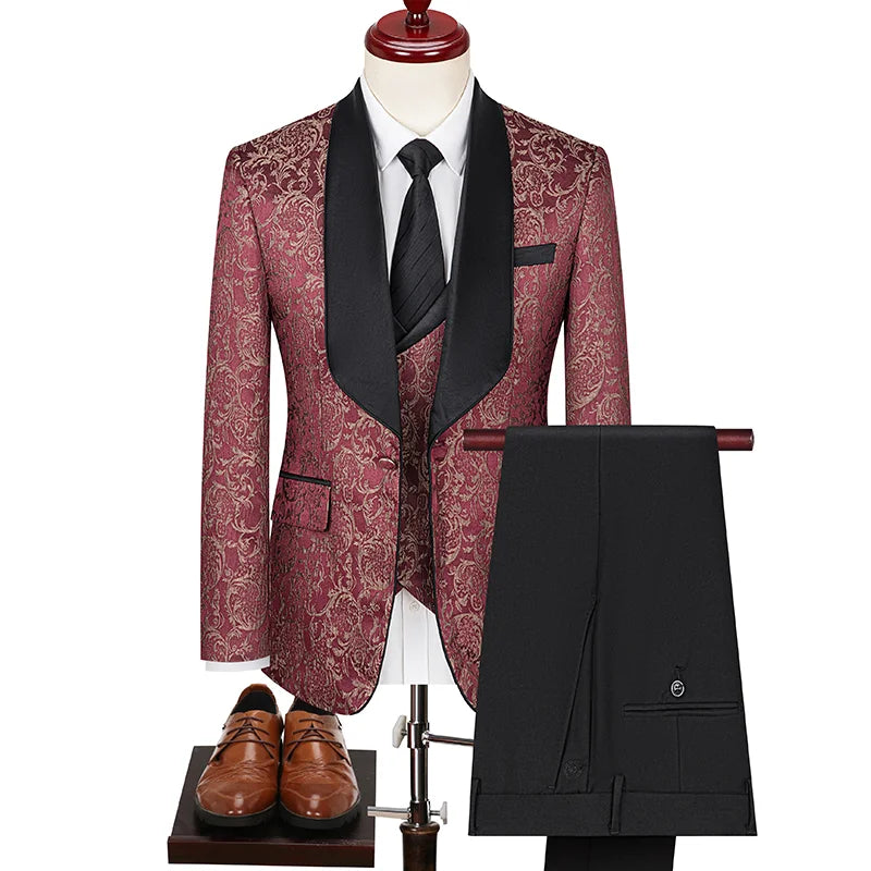 3-Piece High-Density Jacquard Men's Wedding Suit