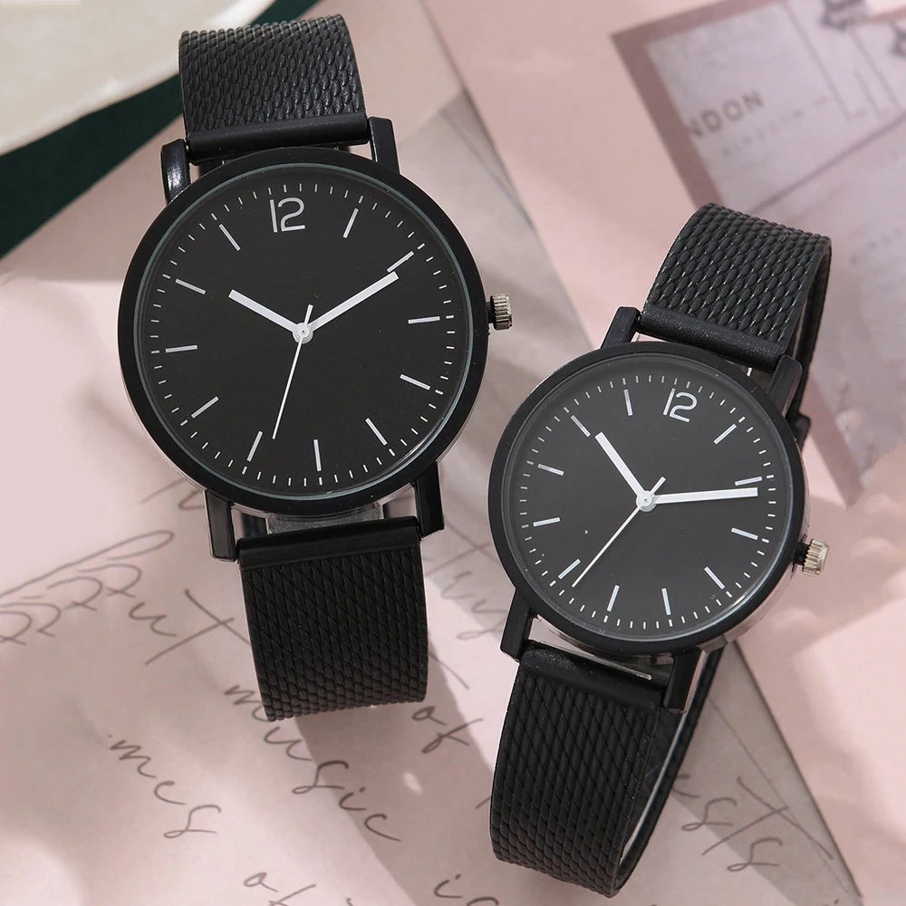 2PCS Set Couple Leather Watches - Simple Dial Quartz Couple Wristwatches