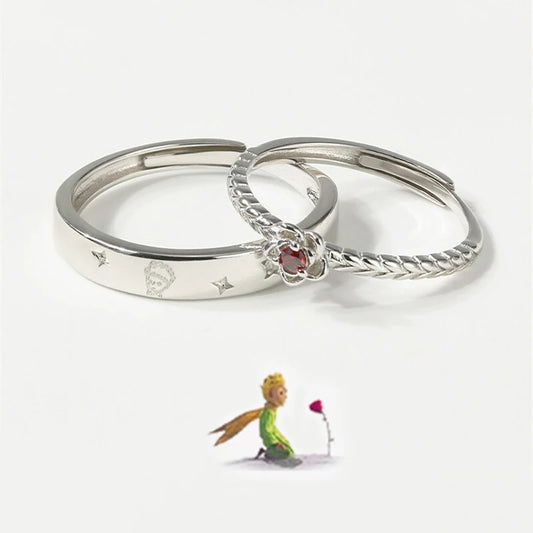 Little Prince & Rose Couple Rings Set