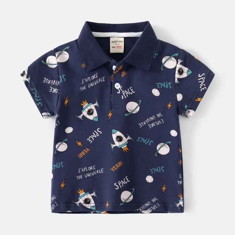 Kid's Short Seleve Animal Cartoon Printed Summer Polo Shirts