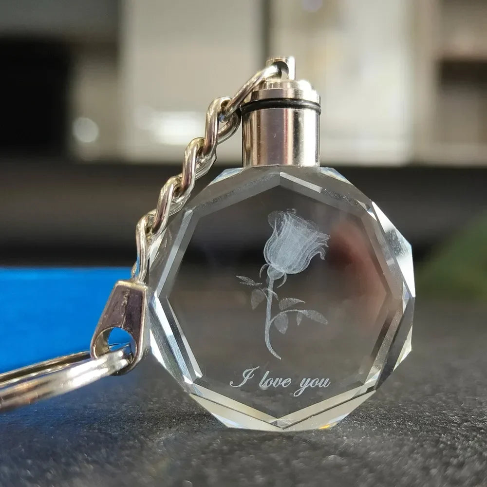 LED Crystal Rose Heart Keyring for Couples