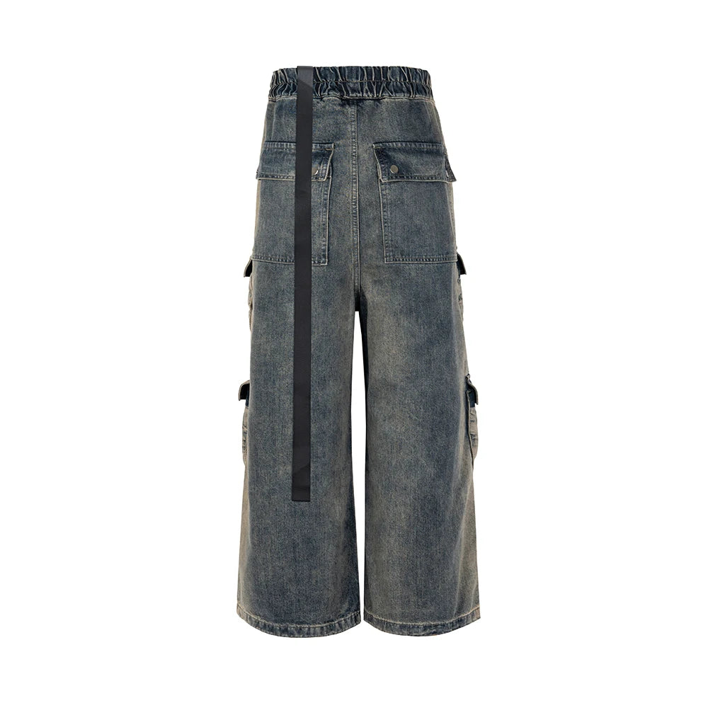 Jean baggy multi-poches pour homme avec rubans dégradés
