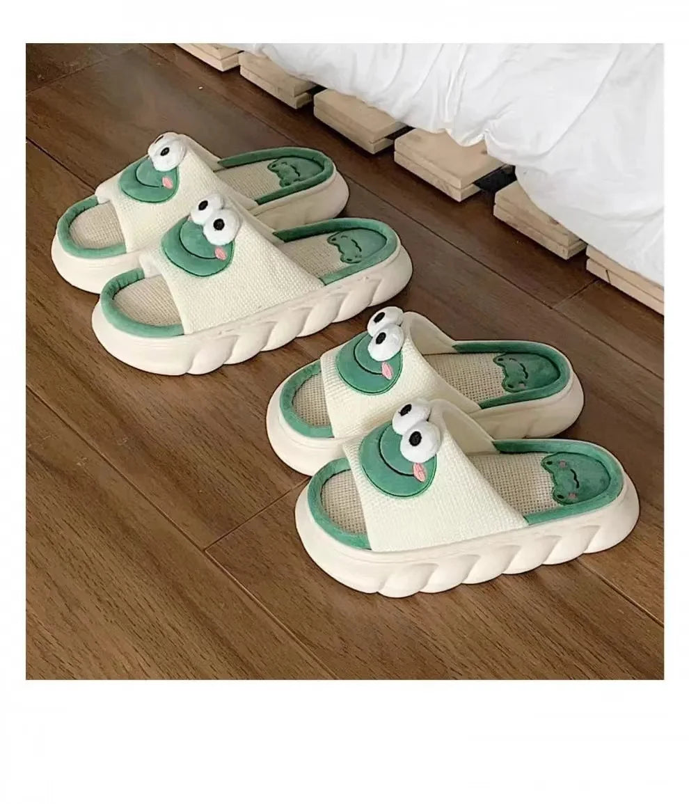 Cozy Cartoon Frog Winter Slippers