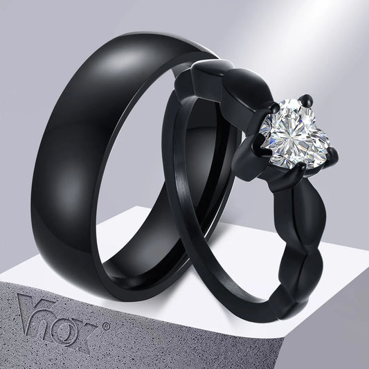 Romantic Heart CZ Couple Wedding Rings