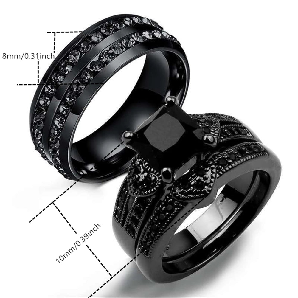 Elegant Heart-shaped Couple Ring Set