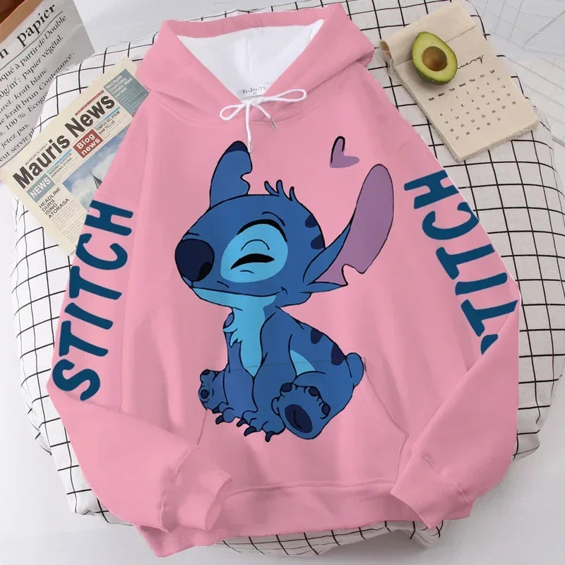 Unisex Disney Stitch Cartoon Print Winter Hoodies