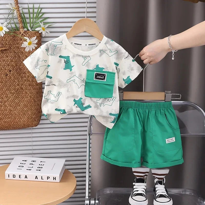 Boys Short Sleeve Full Print T Shirt & Pant - Kids 2 Piece Set