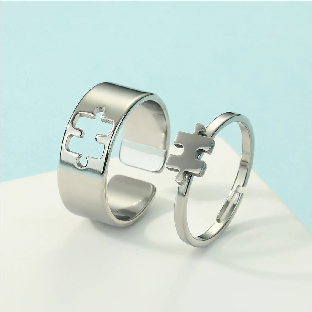 Stainless Steel Puzzle Promise Adjustable Rings