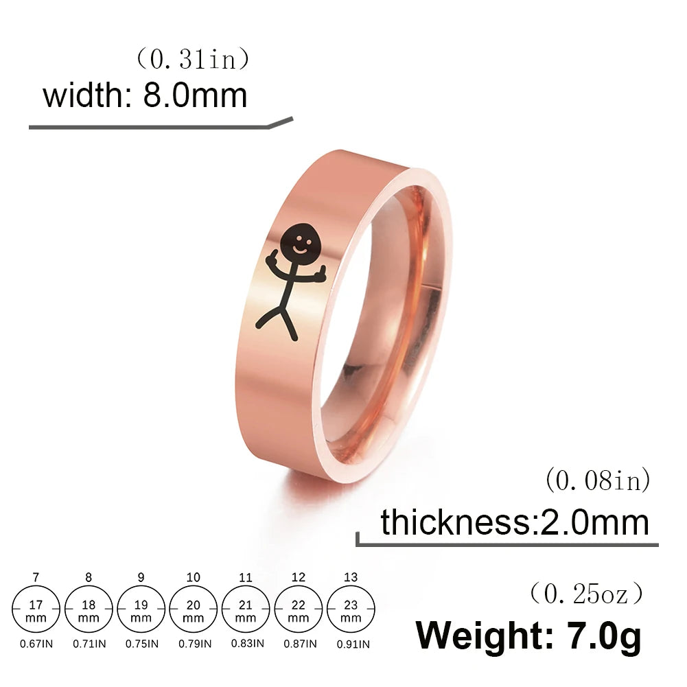 Unisex Stainless Steel Stickman Middle Finger Rings