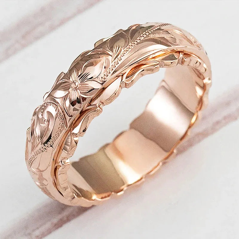 Women Flower Carved Wedding Band Rings
