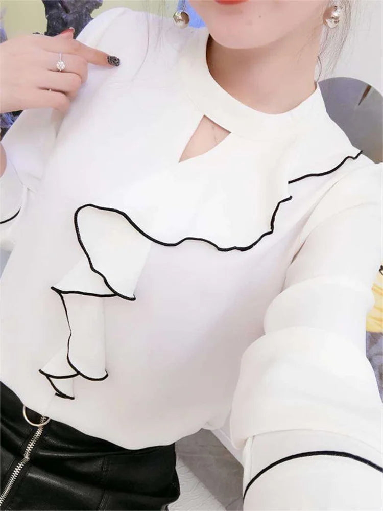 Women's Lantern Sleeve Stand Collar Ruffles Blouse