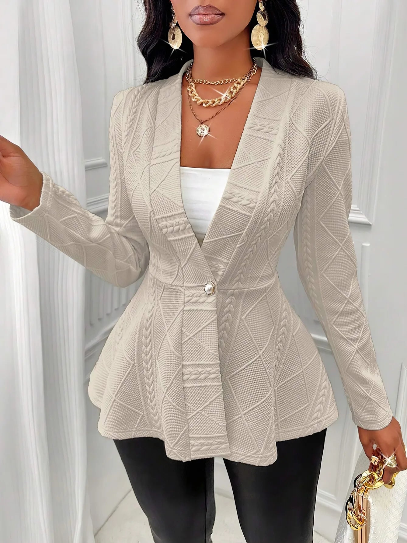 Women's Autumn Winter Long-Sleeved Jacquard Blazer