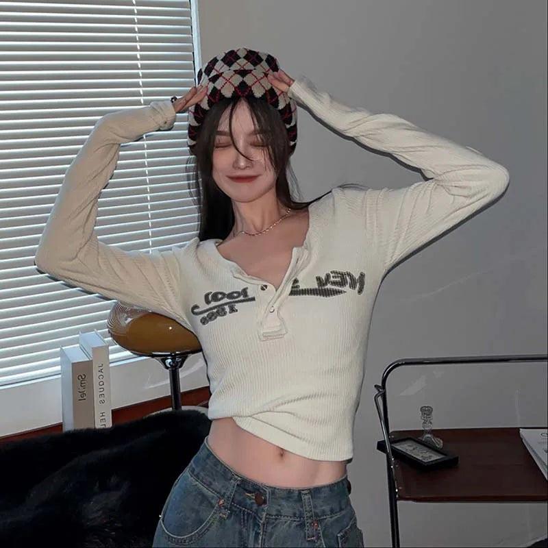 Women's Chic Knitted Crew Neck Print T-Shirt