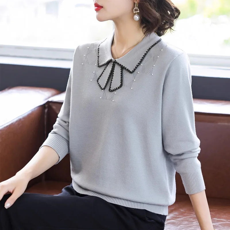 Women's Long Sleeve Knitted Bow Neck Sweater