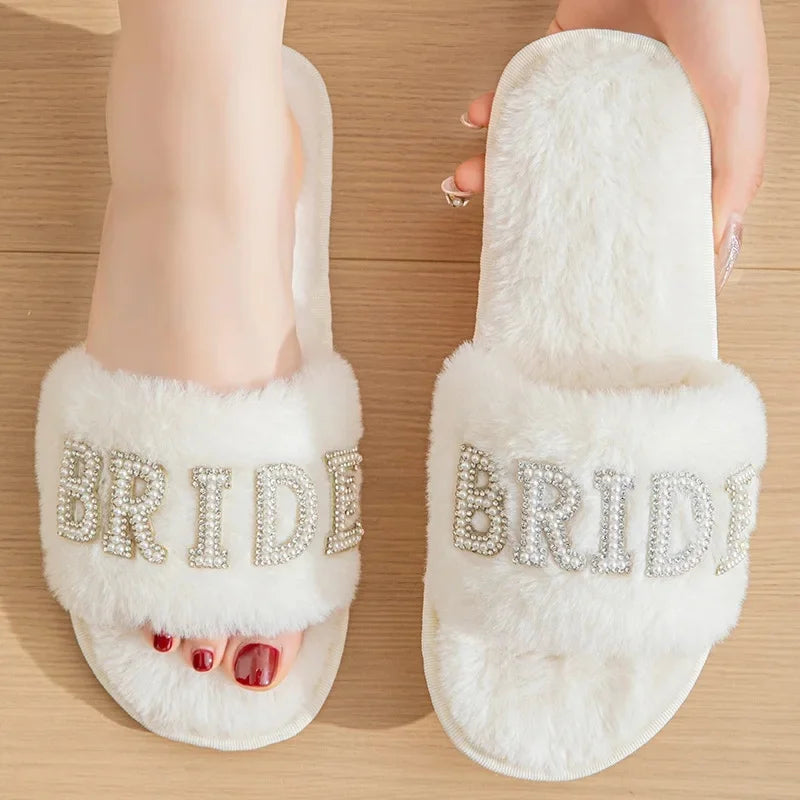 Women's Winter Crystal Furry Plush Slippers