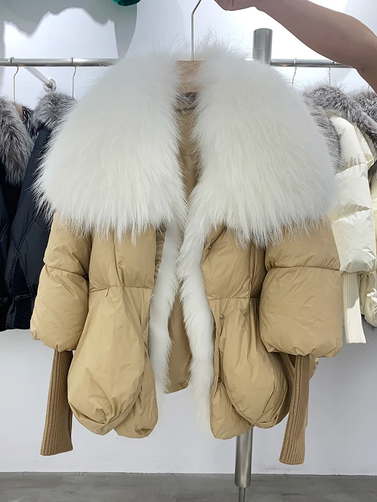 Women's Fox Fur Collar Thick Duck Down Puffer Coat