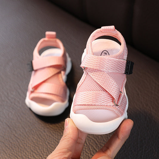 Sandales pour enfants, chaussures à semelle souple respirantes en filet pour tout-petits 