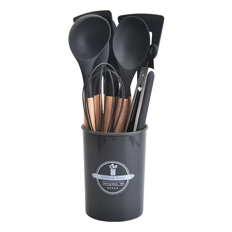 12-Piece Silicone Wooden Handle Cooking Utensils Set