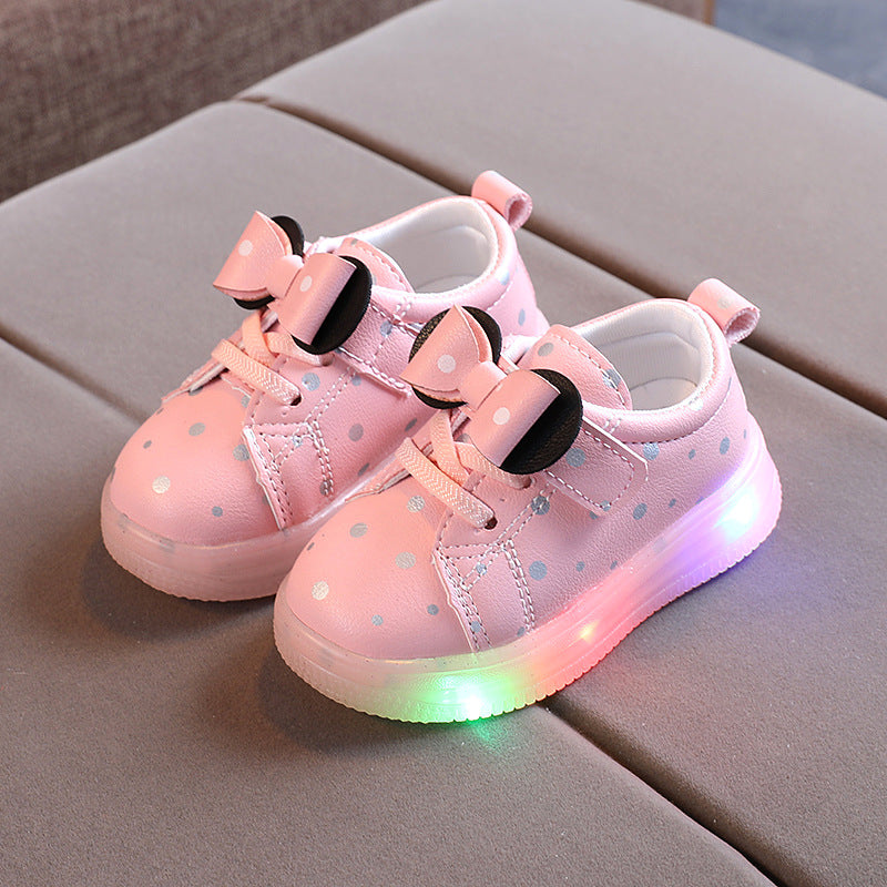 Chaussures respirantes pour bébé fille – Chaussures lumineuses LED avec nœud papillon