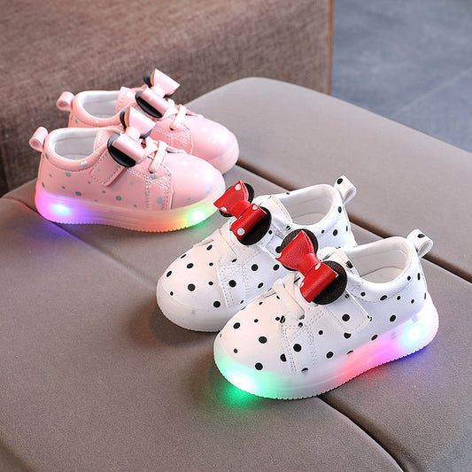 Breathable Baby Girls Shoes - Bowknot LED Light-up Shoes
