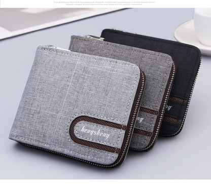 Men's Zipper Canvas Small Wallet