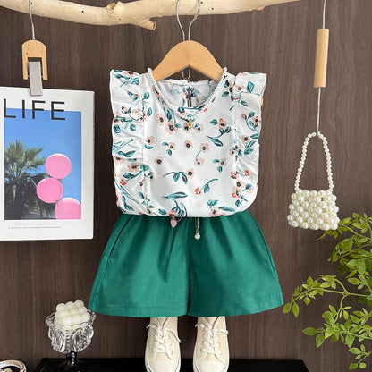 2pcs Flower Print Baby Sleeveless Dress