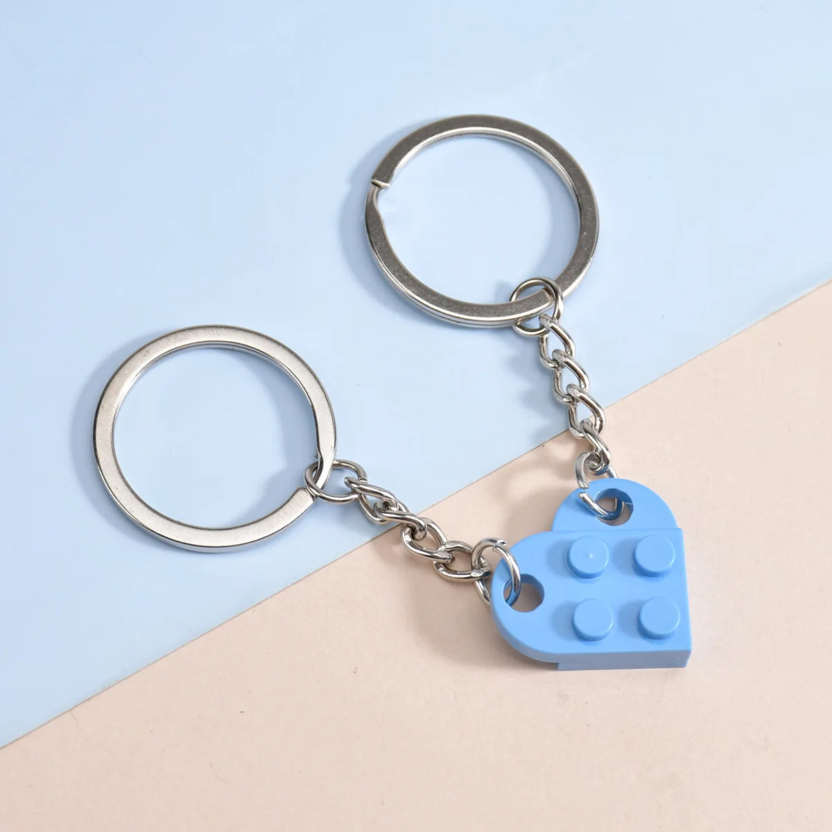2pcs Matching Heart Colorful Brick Keyring Set