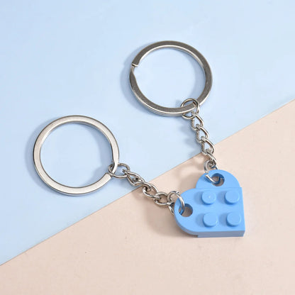 2pcs Matching Heart Colorful Brick Keyring Set