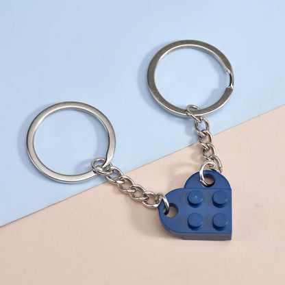 2pcs Matching Heart Colorful Brick Keyring Set